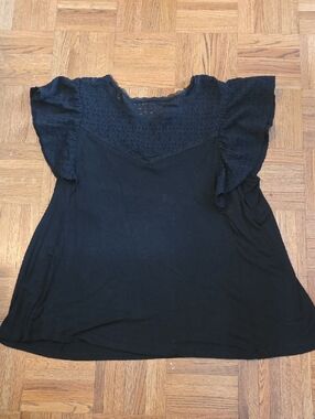 torrid Black Crochet Flutter Sleeve Top